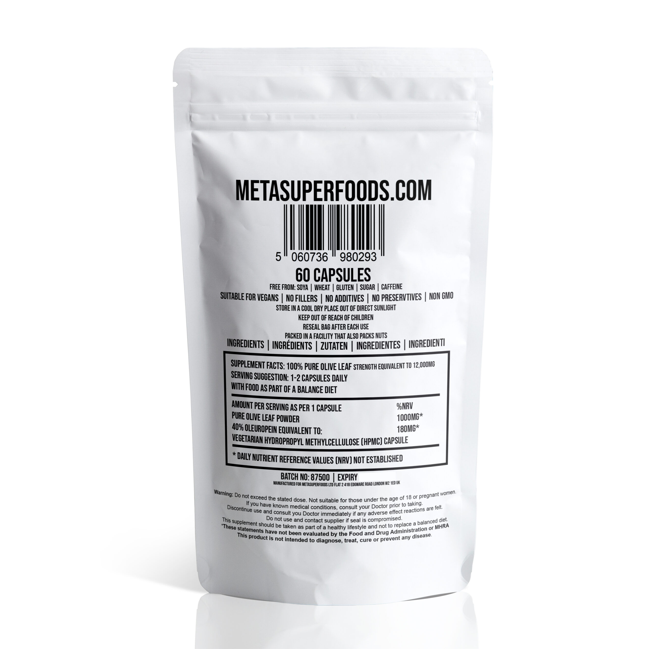 OLIVE LEAF 60 CAPSULES SUPER STRENGTH OLEUROPEIN 40 PREMIUM VEGAN NO FILLERS NO