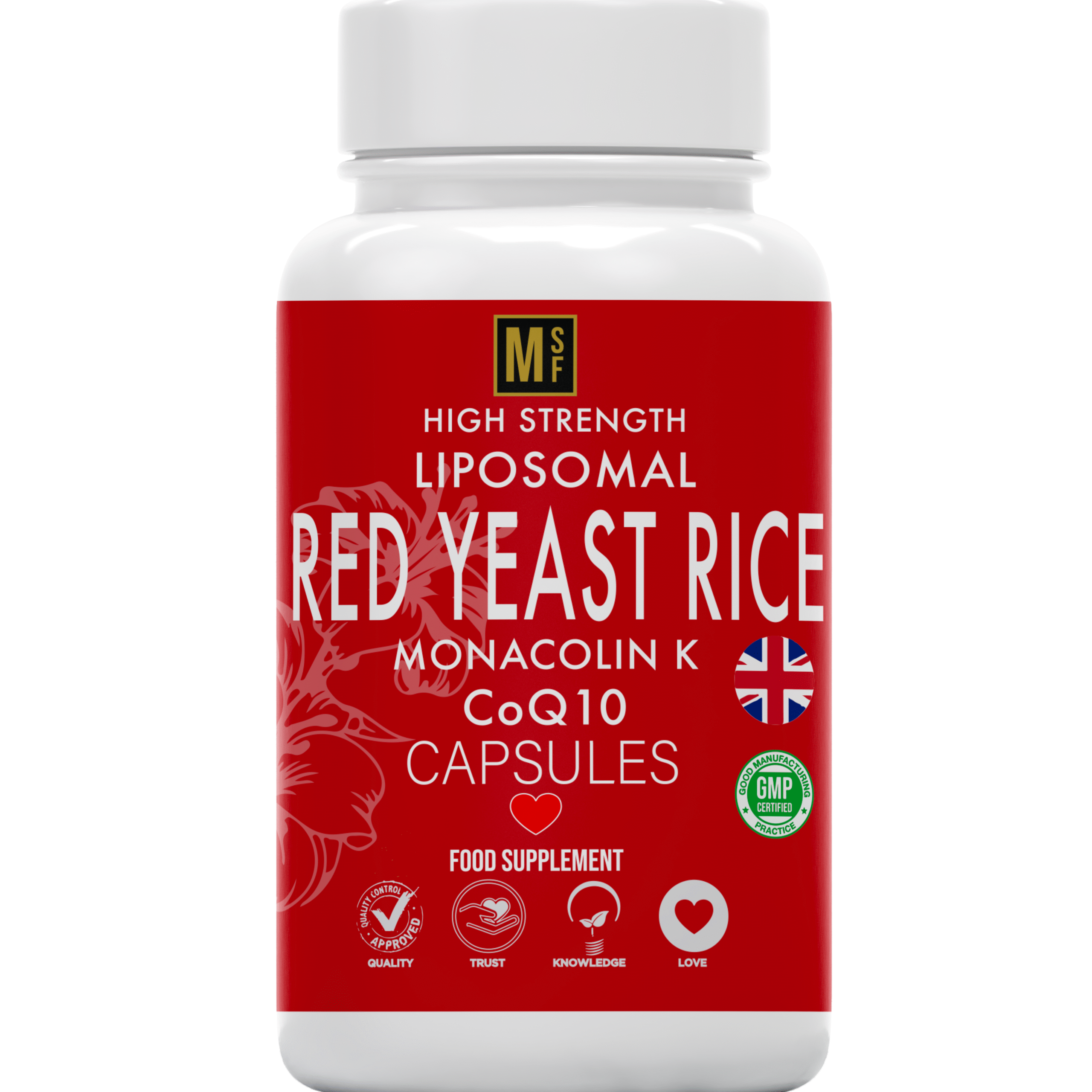 Red Yeast Rice 1200mg | 120 Red Yeast-Rice Capsules | High Strength Monacolin K with CoQ10 | 1-A-Day 4 Months Supply | Liposomal Max absorption Formula | No Artificial Fillers, Vegan, UK Company